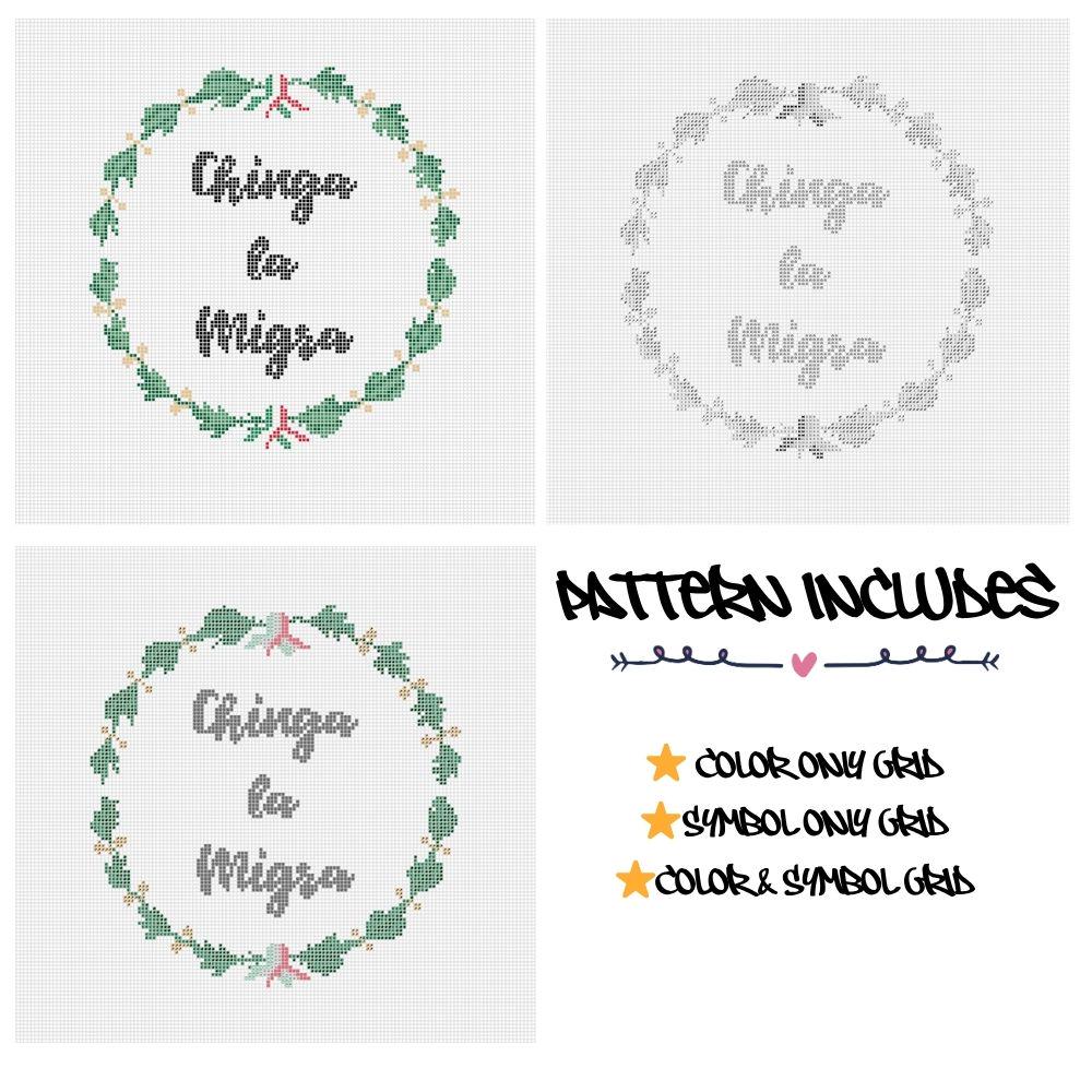 Chinga la Migra Wreath - Cross Stitch Pattern