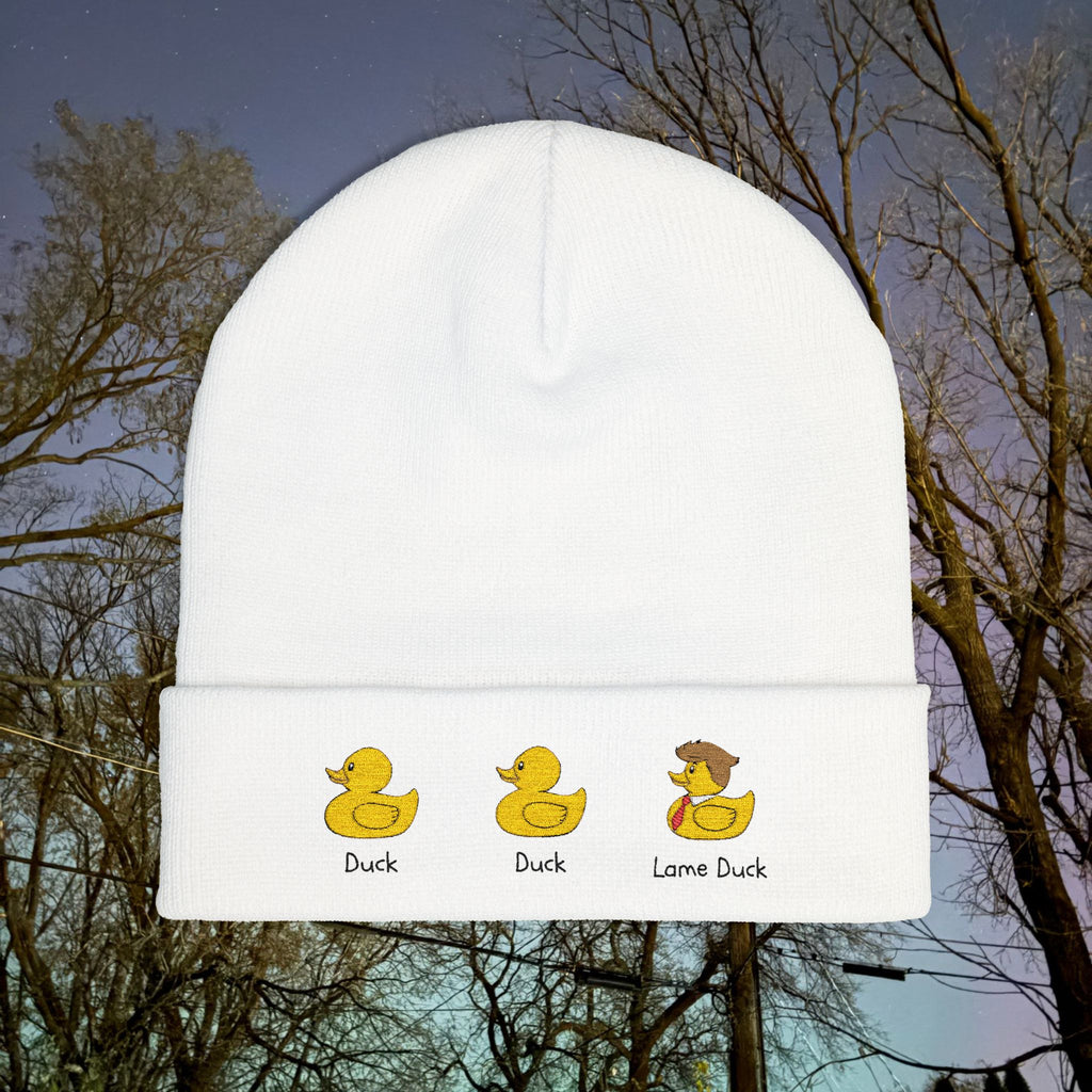 Embroidered Duck Duck Lame Duck Knit Beanie