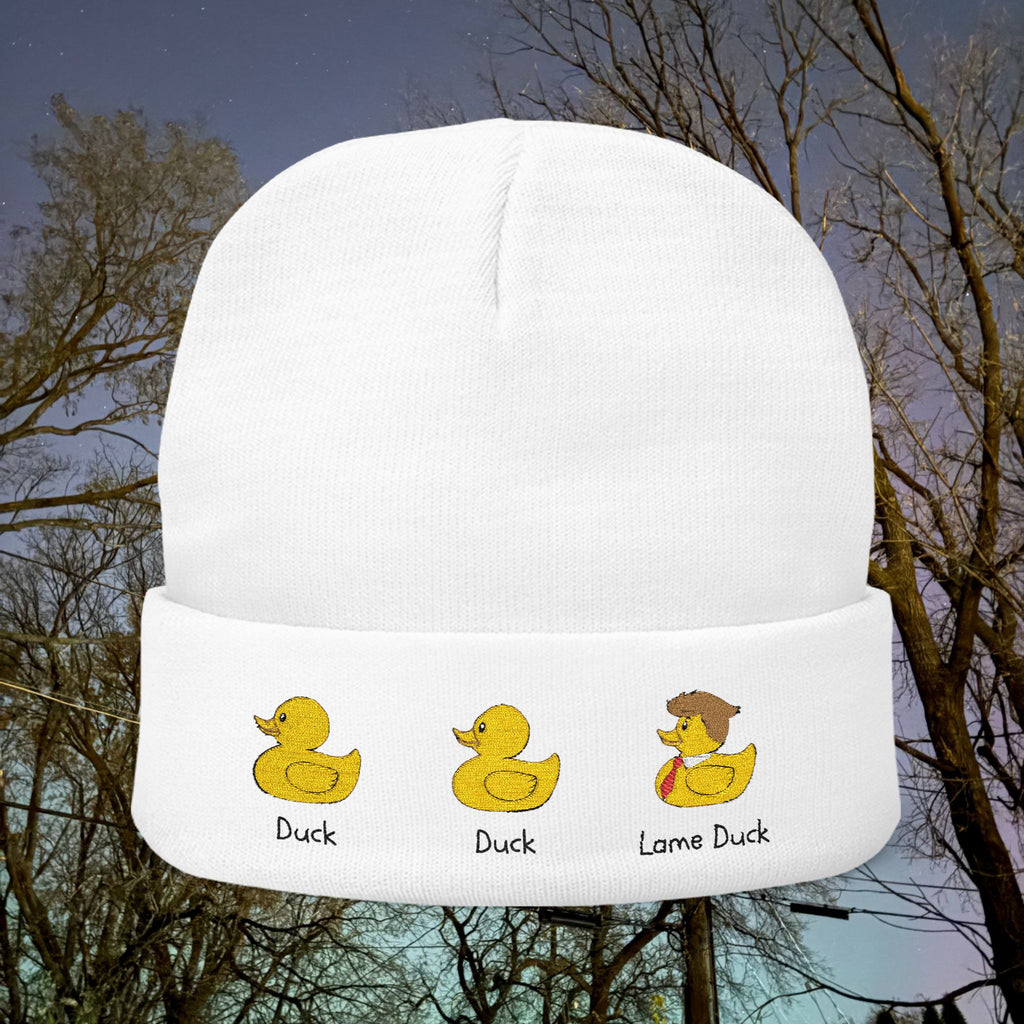 Embroidered Duck Duck Lame Duck Knit Beanie
