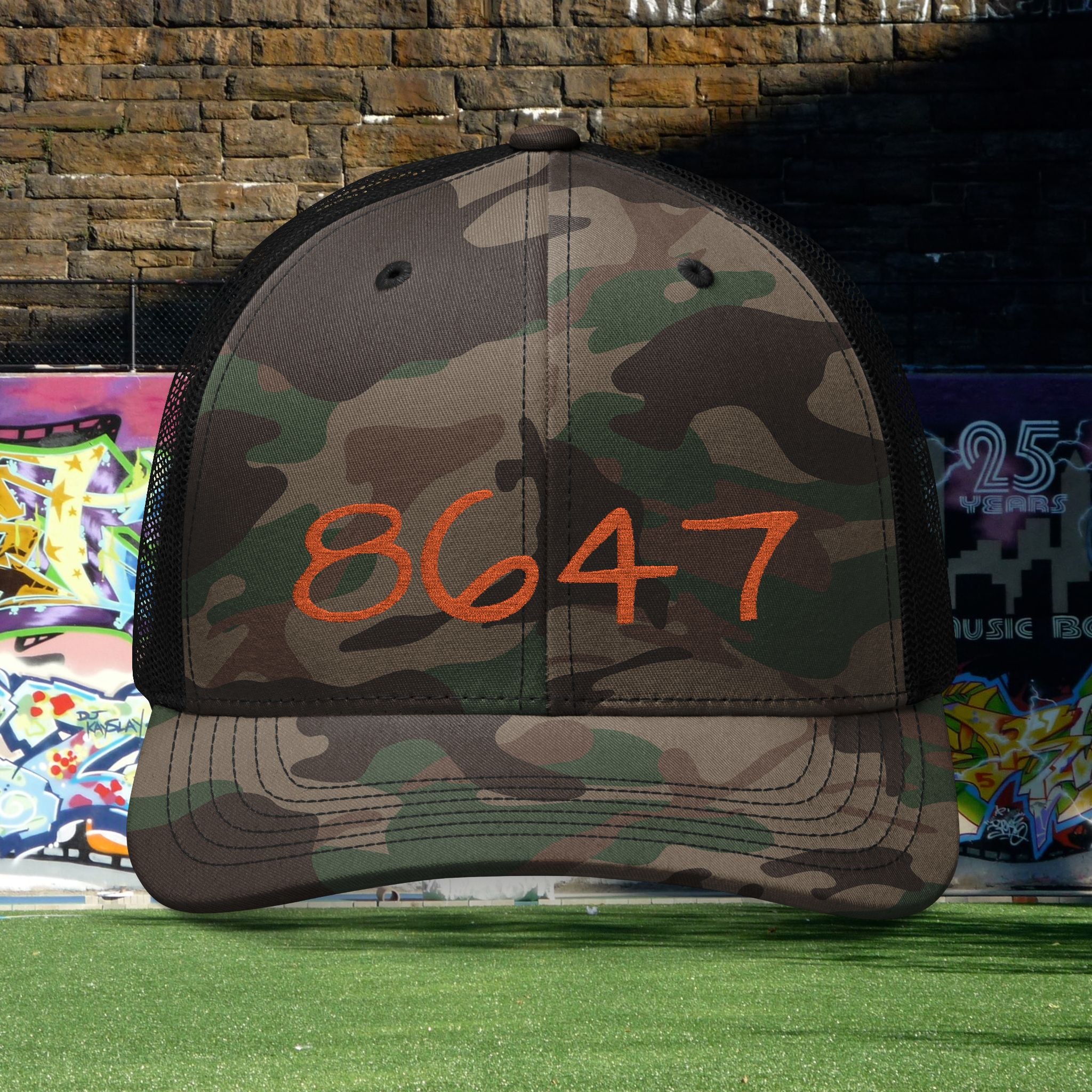 Embroidered 8647 Camo Trucker Hat