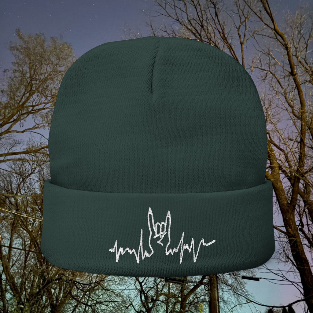 Embroidered Punk Heartbeat Knit Beanie