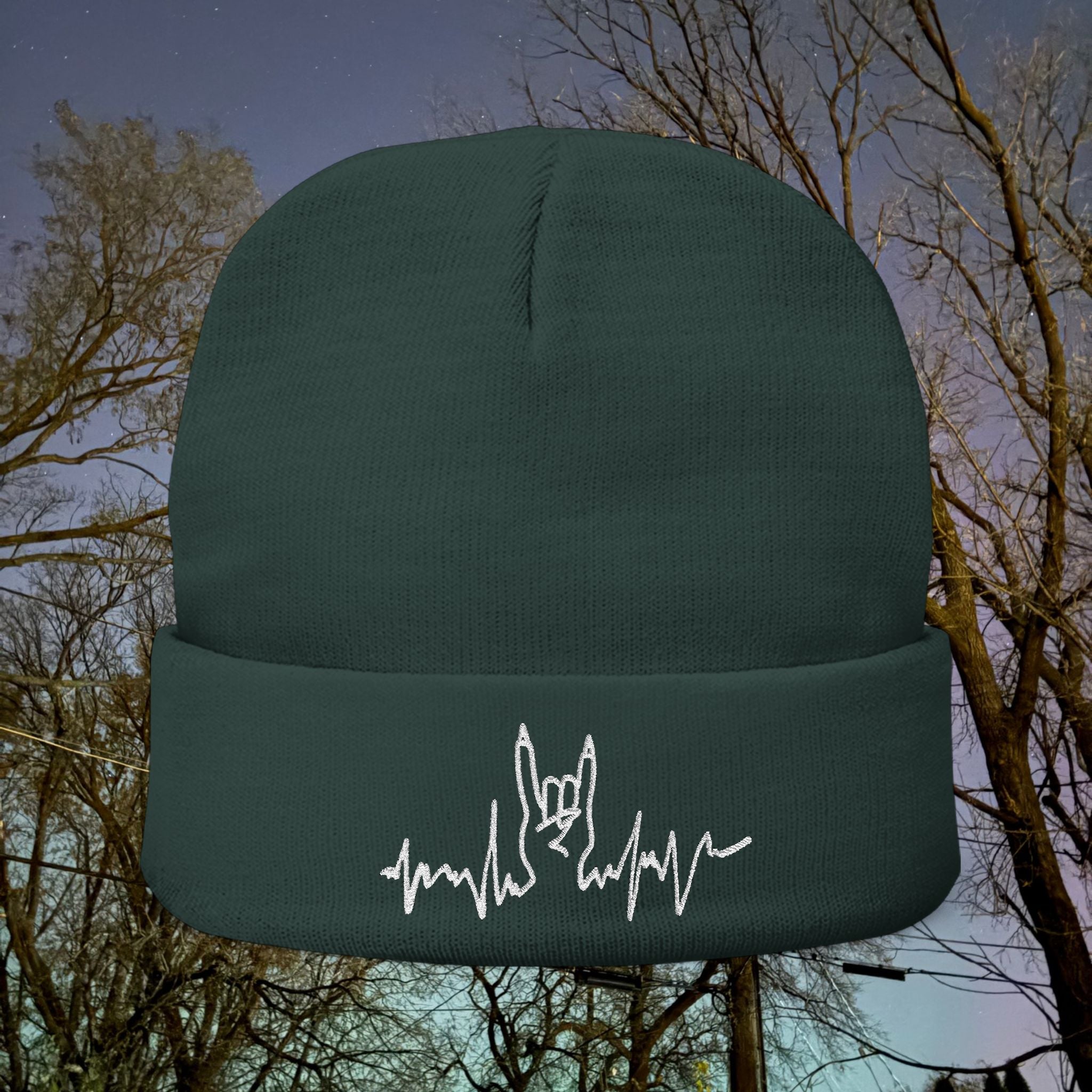 Embroidered Punk Heartbeat Knit Beanie