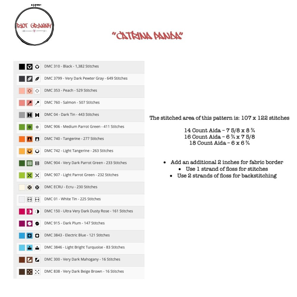 Catrina Panda - Cross Stitch Pattern