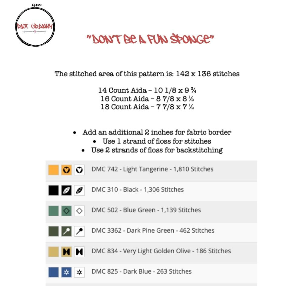 Don't Be a Fun Sponge - Cross Stitch Pattern