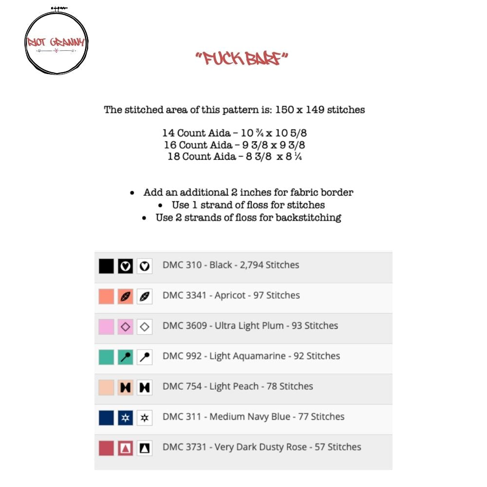 Fuck Barf - Cross Stitch Pattern