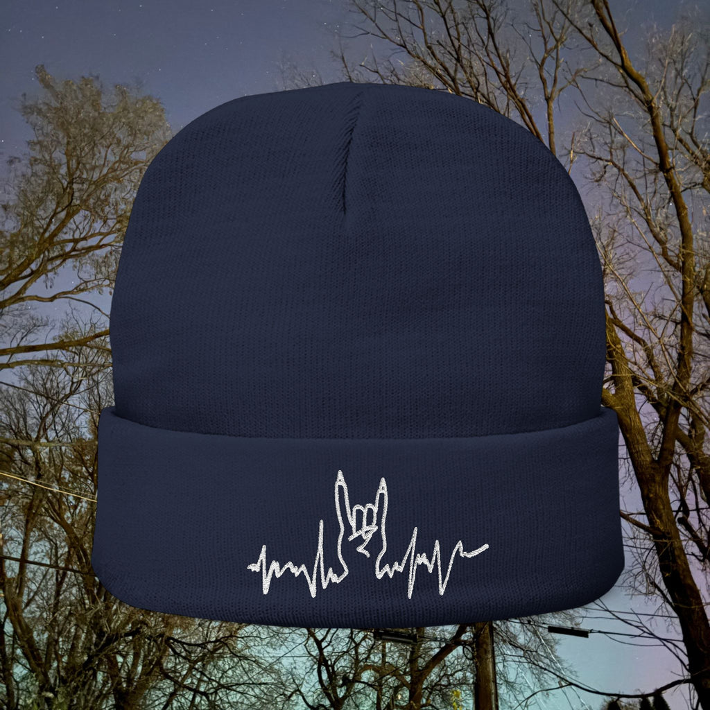 Embroidered Punk Heartbeat Knit Beanie