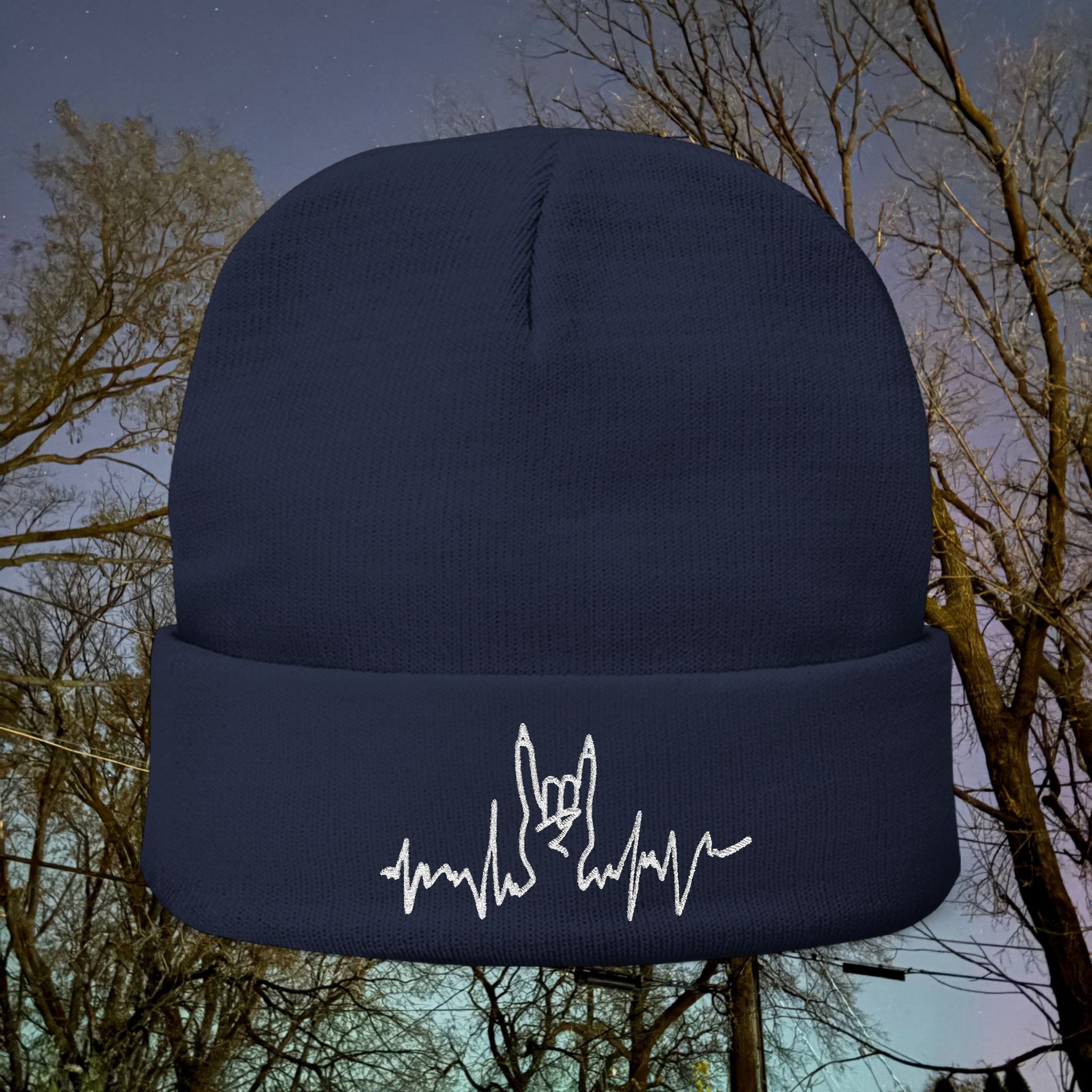 Embroidered Punk Heartbeat Knit Beanie