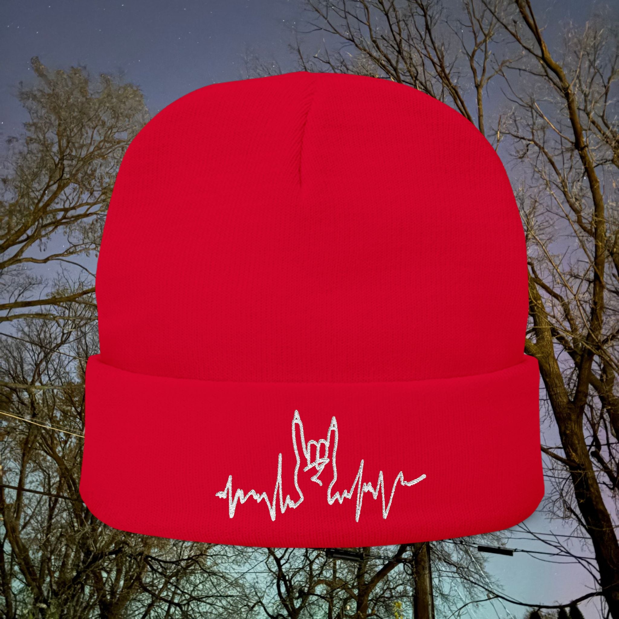 Embroidered Punk Heartbeat Knit Beanie