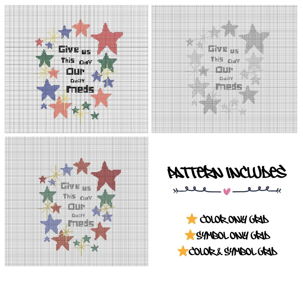 Give Us This Day Our Daily Meds - Cross Stitch Pattern