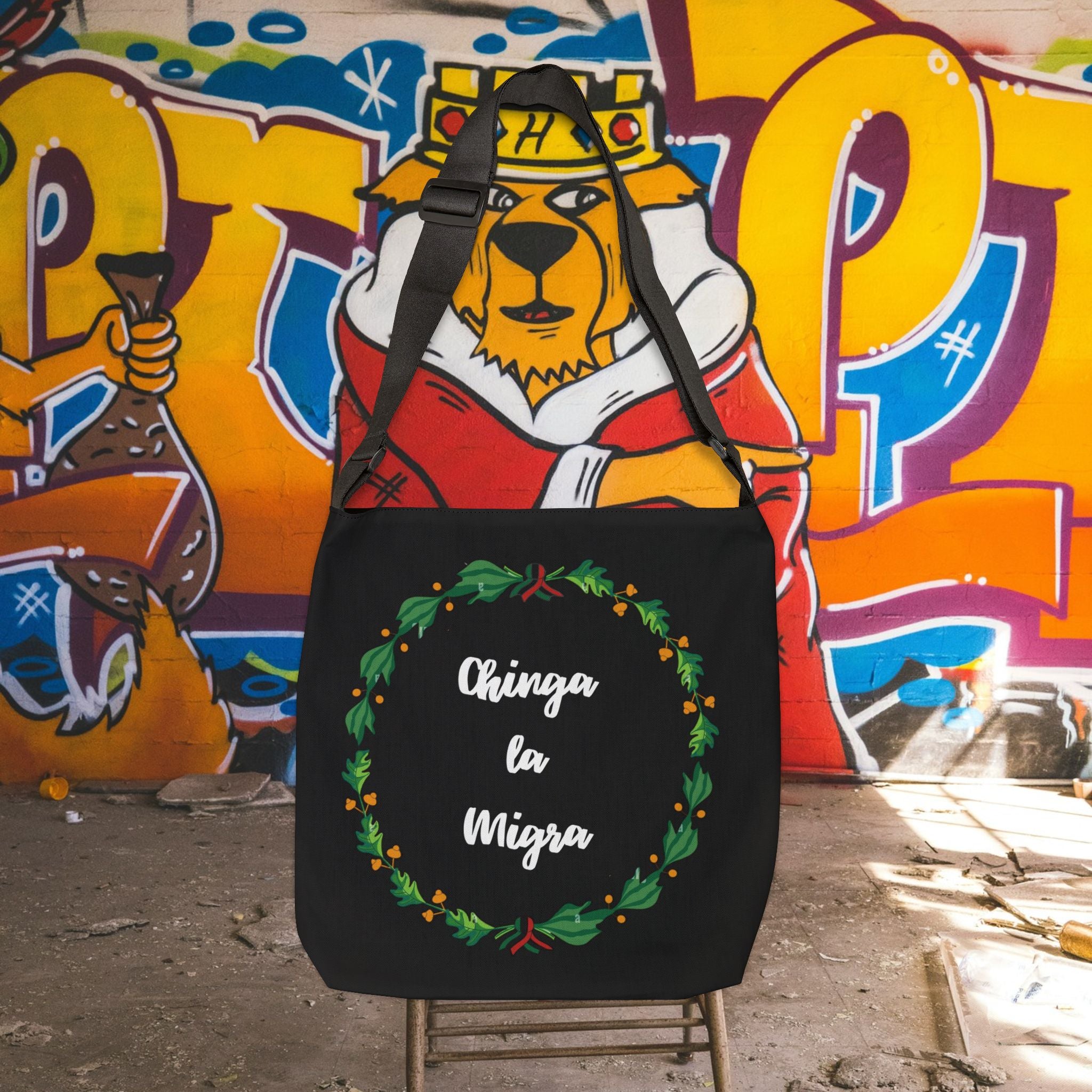 Chinga la Migra Mexican Flag - Adjustable Strap Tote Bag