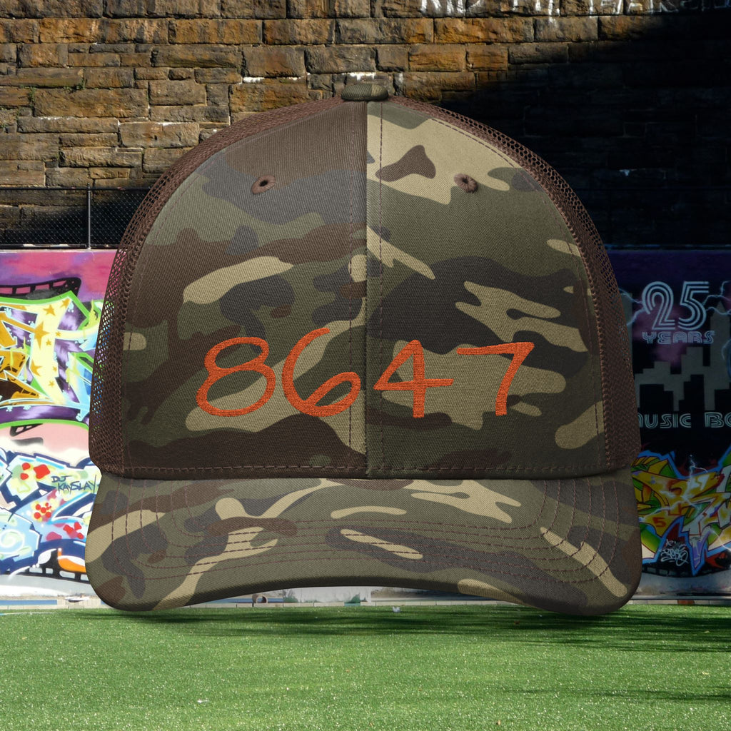 Embroidered 8647 Camo Trucker Hat
