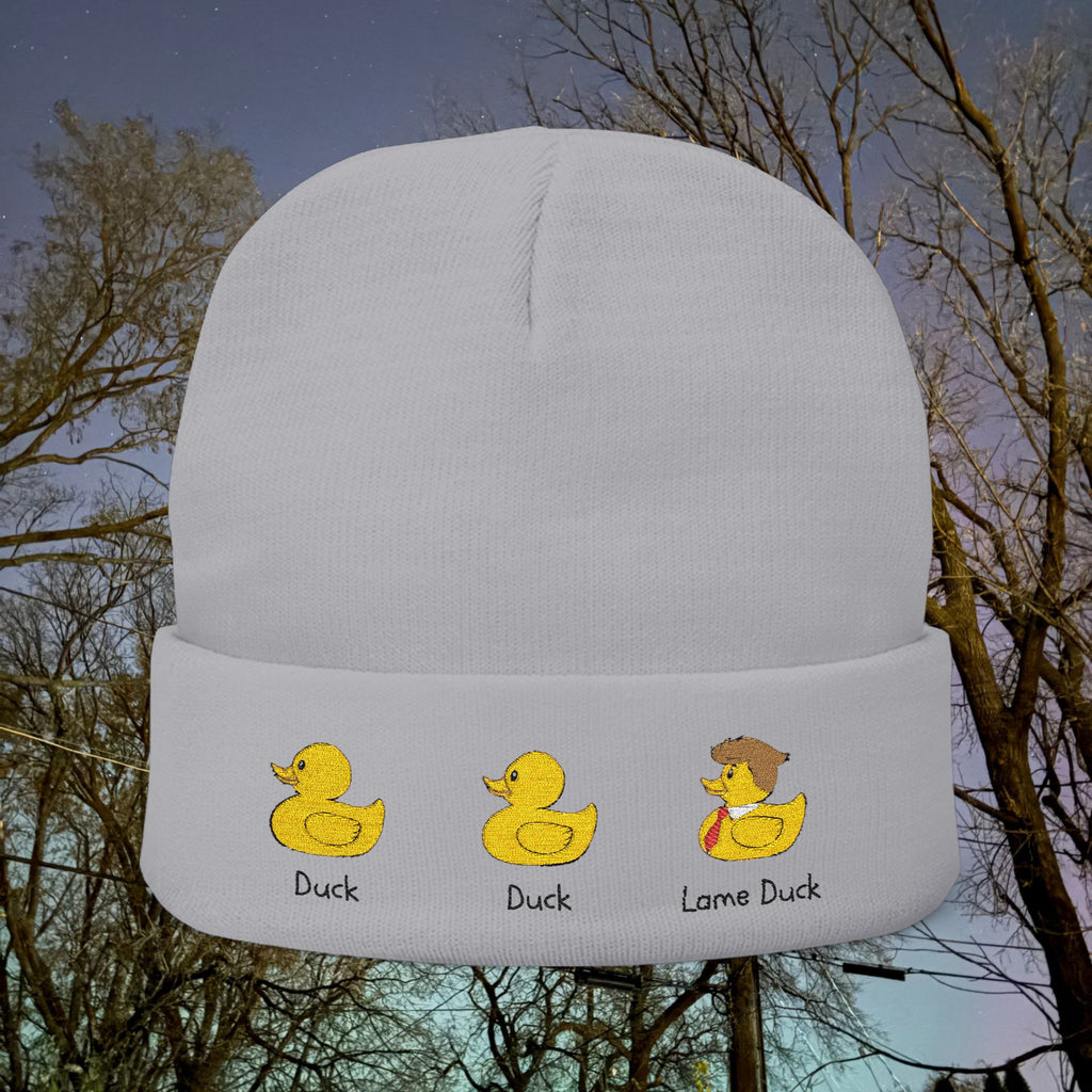 Embroidered Duck Duck Lame Duck Knit Beanie